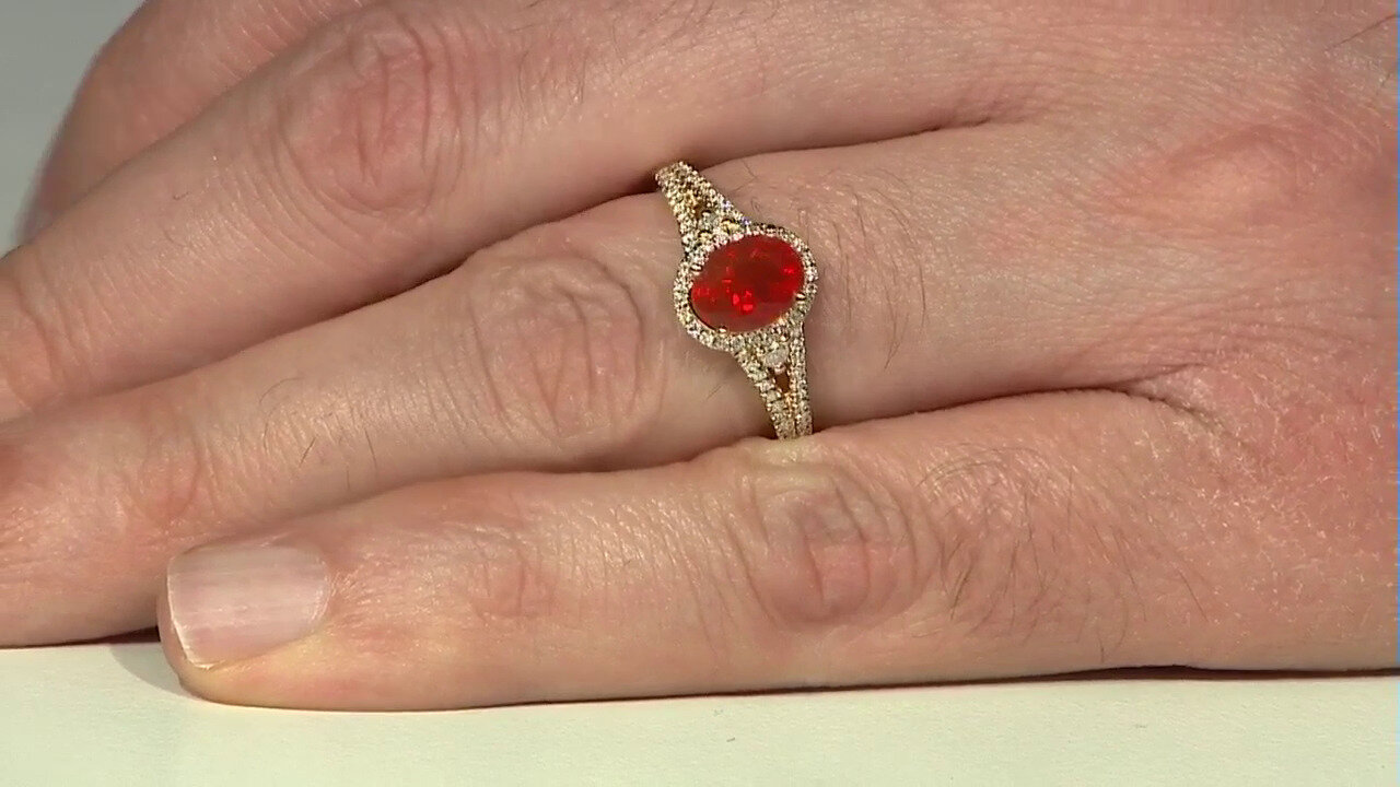 Video 14K Mexican Fire Opal Gold Ring (CIRARI)