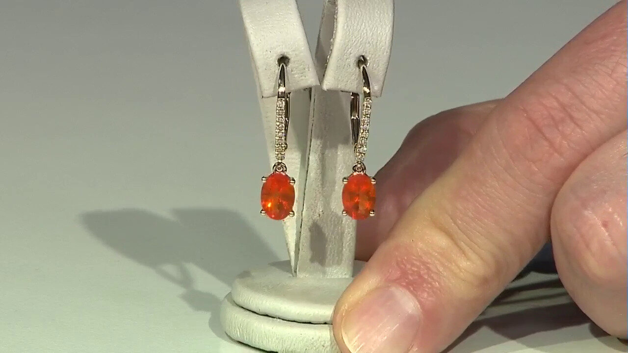 Video 14K Mexican Fire Opal Gold Earrings (CIRARI)