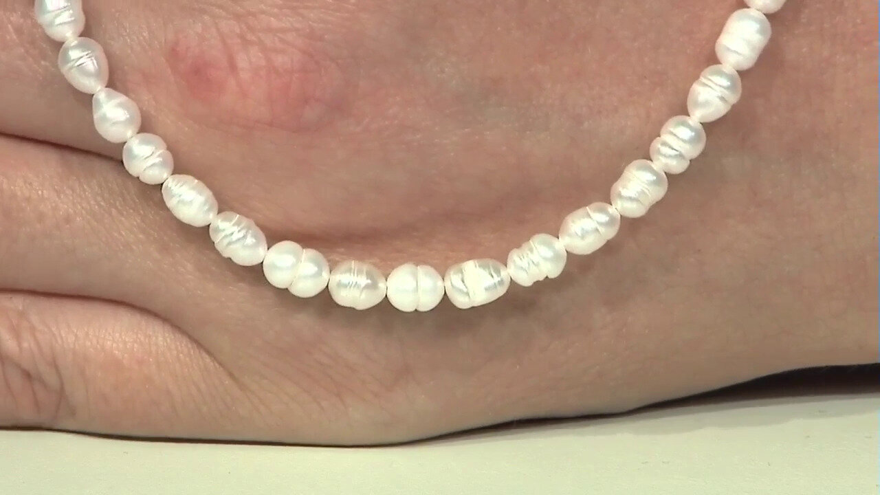 Video White Freshwater Pearl Silver Necklace