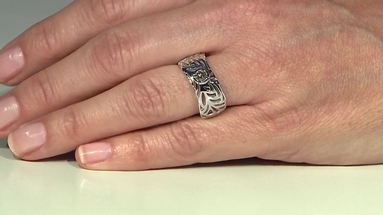 Video I2 Champagne Diamond Platinum Ring (Ornaments by de Melo)