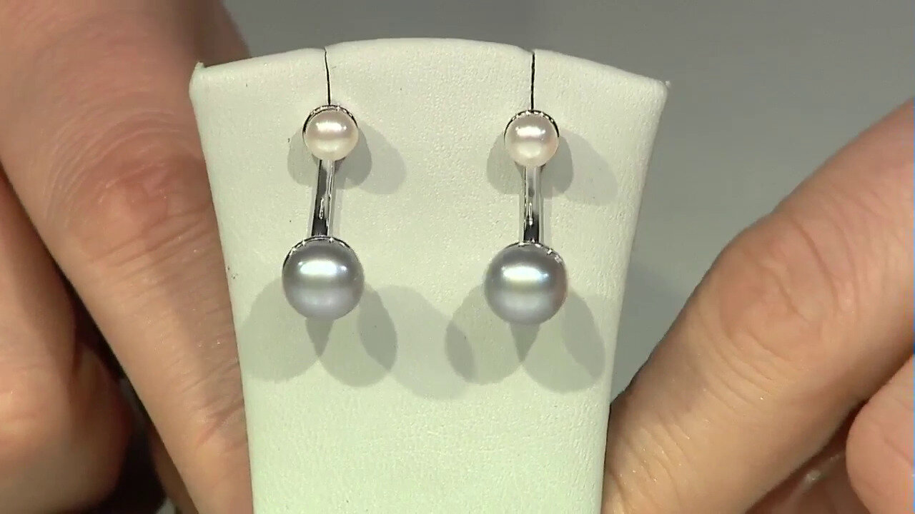 Video Boucles d'oreilles en argent et Perle de culture d'eau douce argentée (TPC)