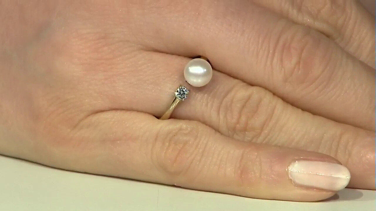 Video White Freshwater Pearl Silver Ring (TPC)