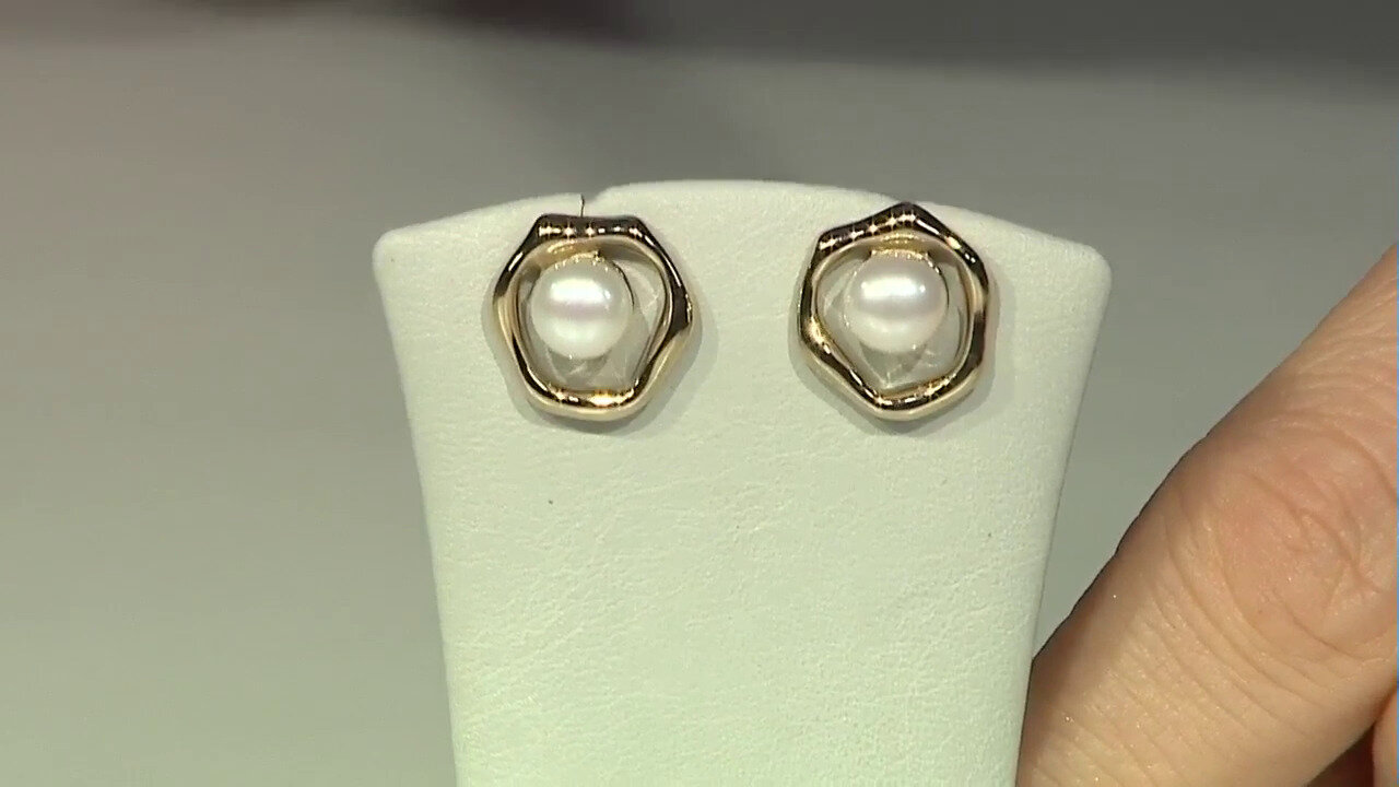 Video White Freshwater Pearl Silver Earrings (TPC)