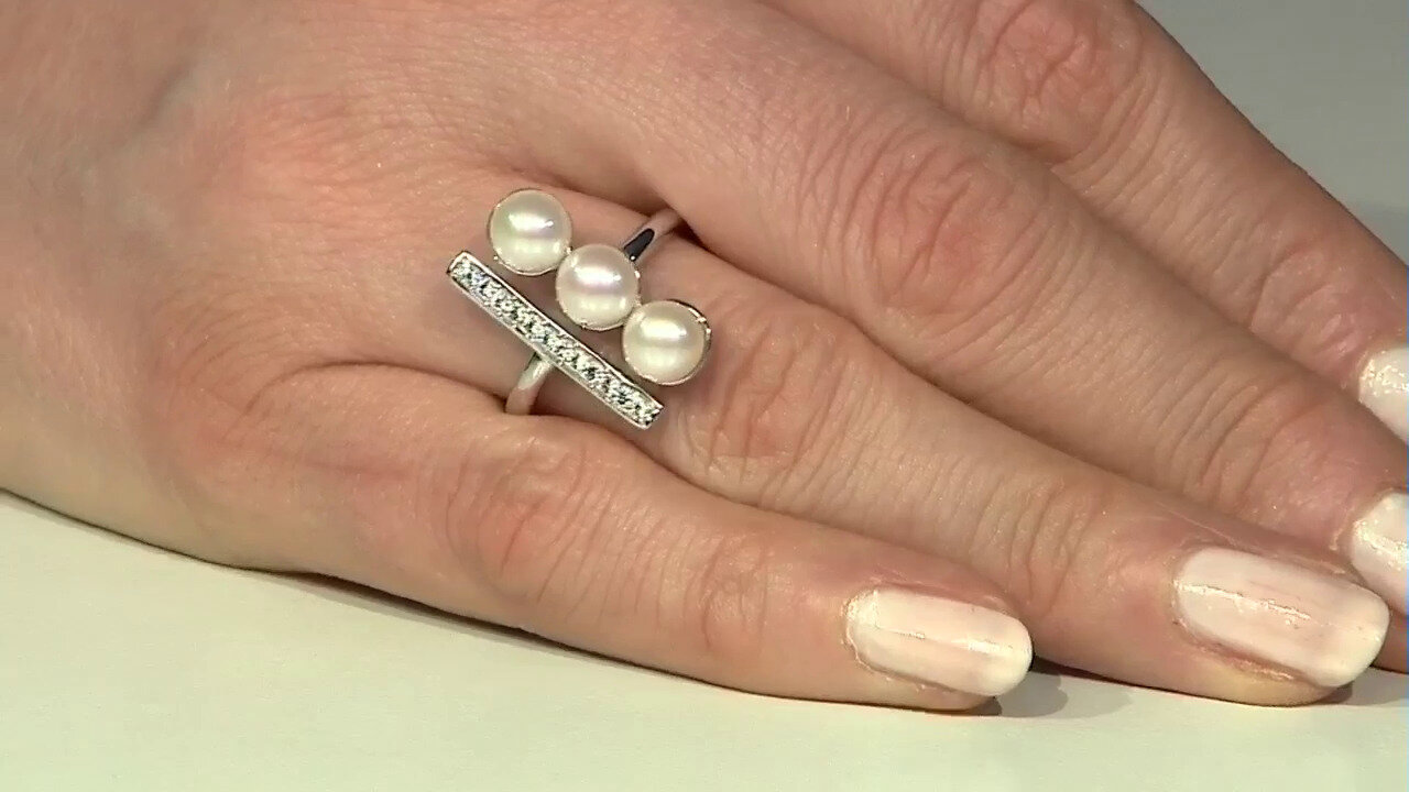 Video White Freshwater Pearl Silver Ring (TPC)