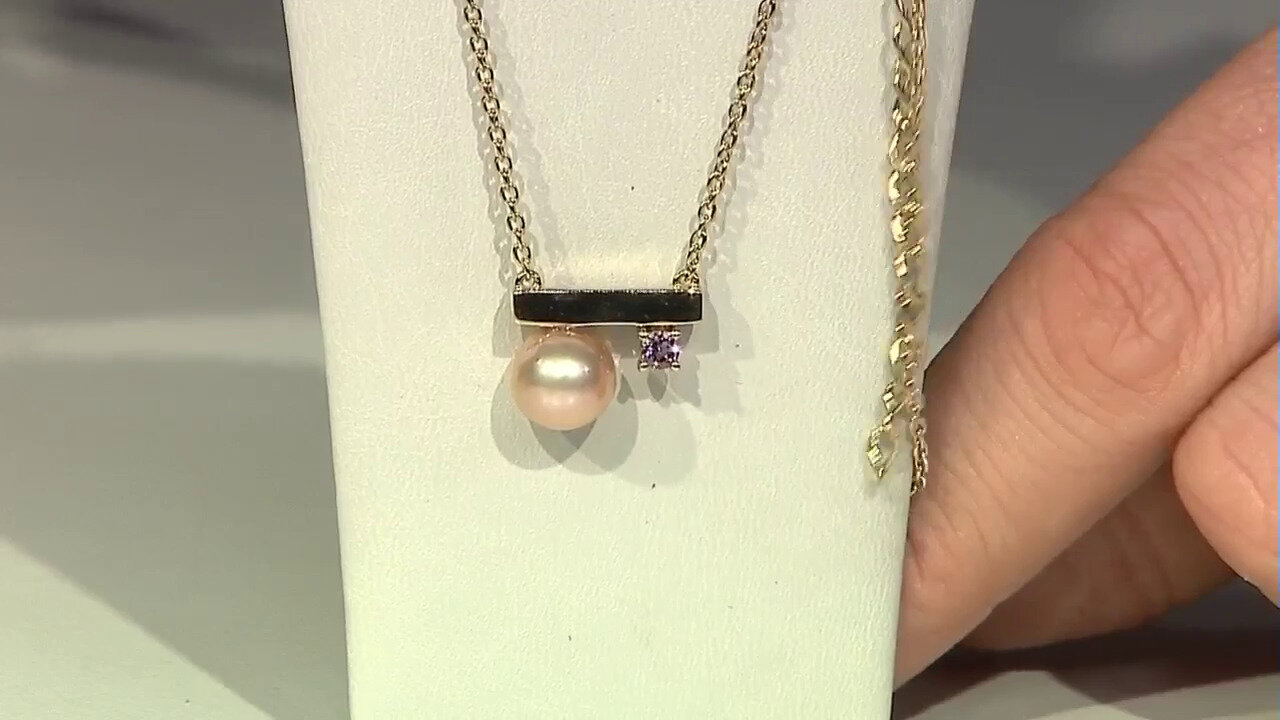 Video Peach Ming Pearl Silver Necklace (TPC)