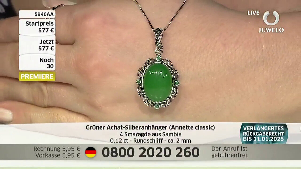 Video Green Agate Silver Pendant (Annette classic)