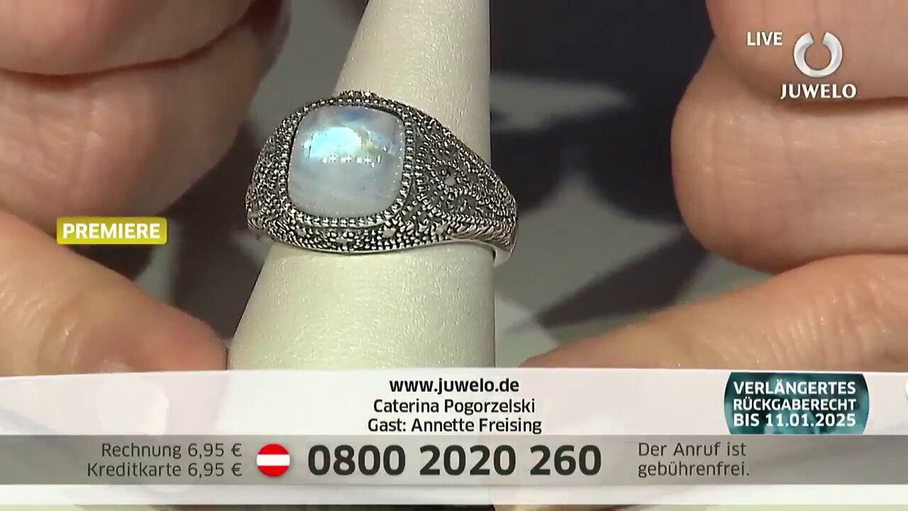 Video Rainbow Moonstone Silver Ring (Annette classic)