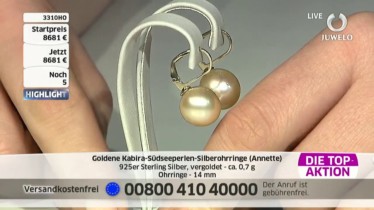 Video Boucles d'oreilles en argent et Perle dorée des mers du Sud Kabira (Annette)