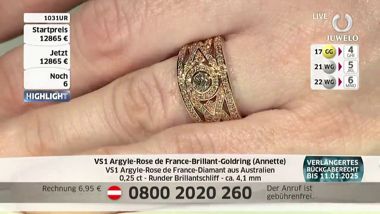 Video 14K VS1 Argyle Rose De France Diamond Gold Ring (Annette)