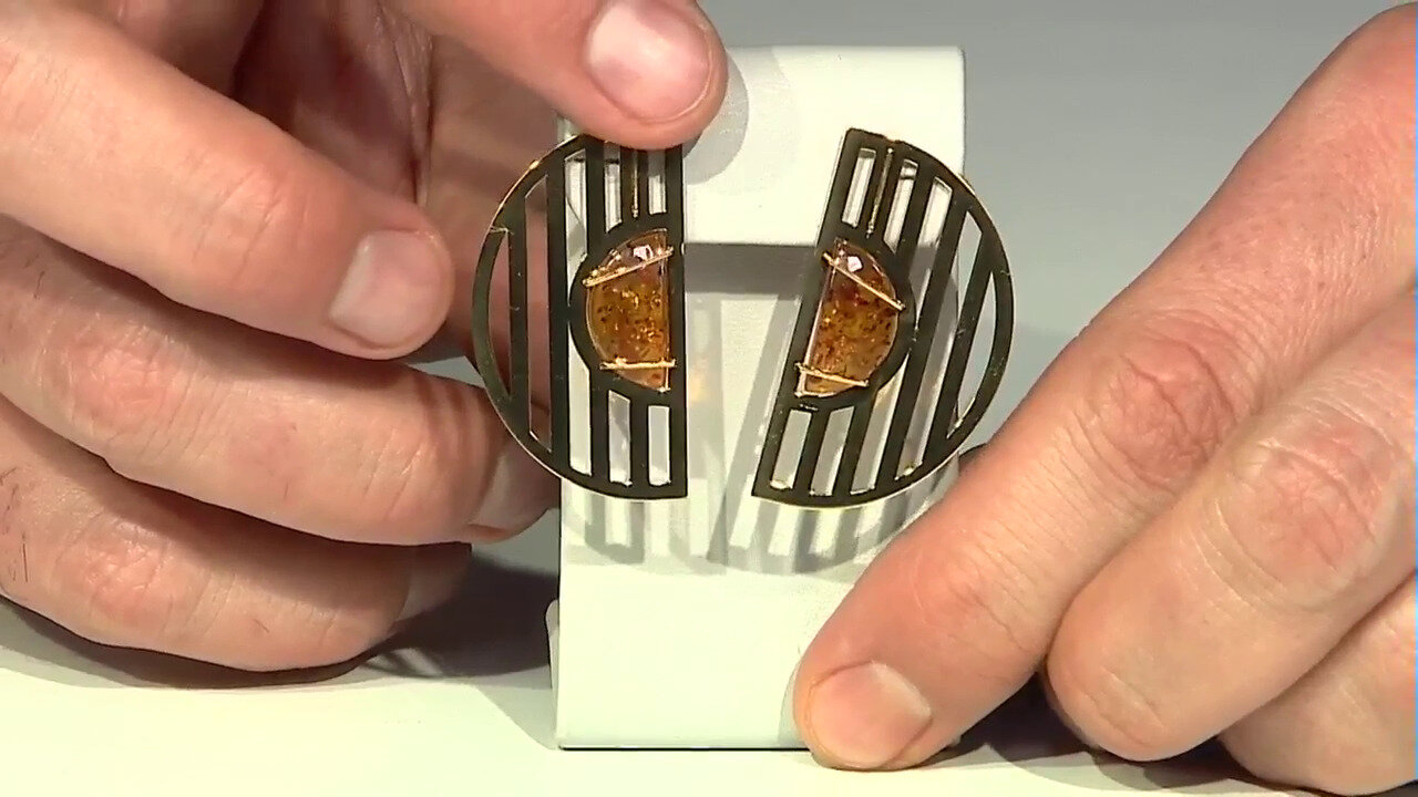 Video Cognac Baltic Amber Silver Earrings (dagen)