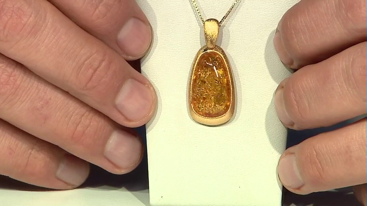 Video Pendentif en argent et Ambre baltique couleur cognac (dagen)