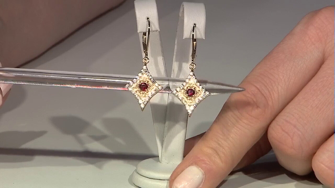 Video 9K Noble Red Spinel Gold Earrings