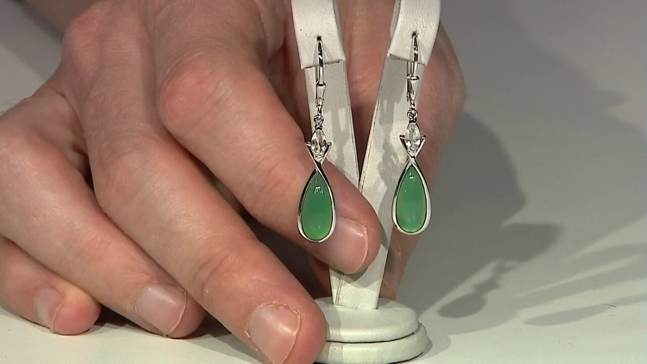 Video Green Chalcedony Silver Earrings (KM by Juwelo)