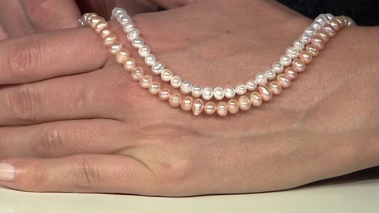 Video White Freshwater Pearl Silver Necklace