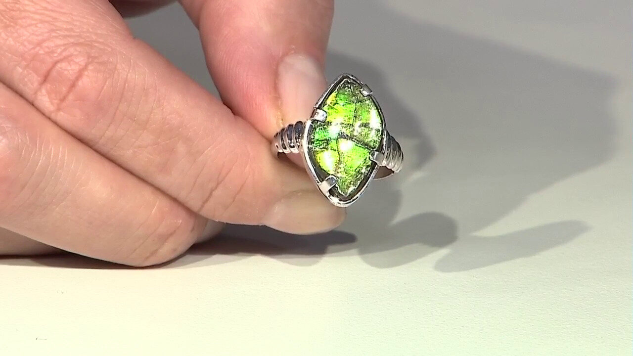 Video Ammolite Silver Ring