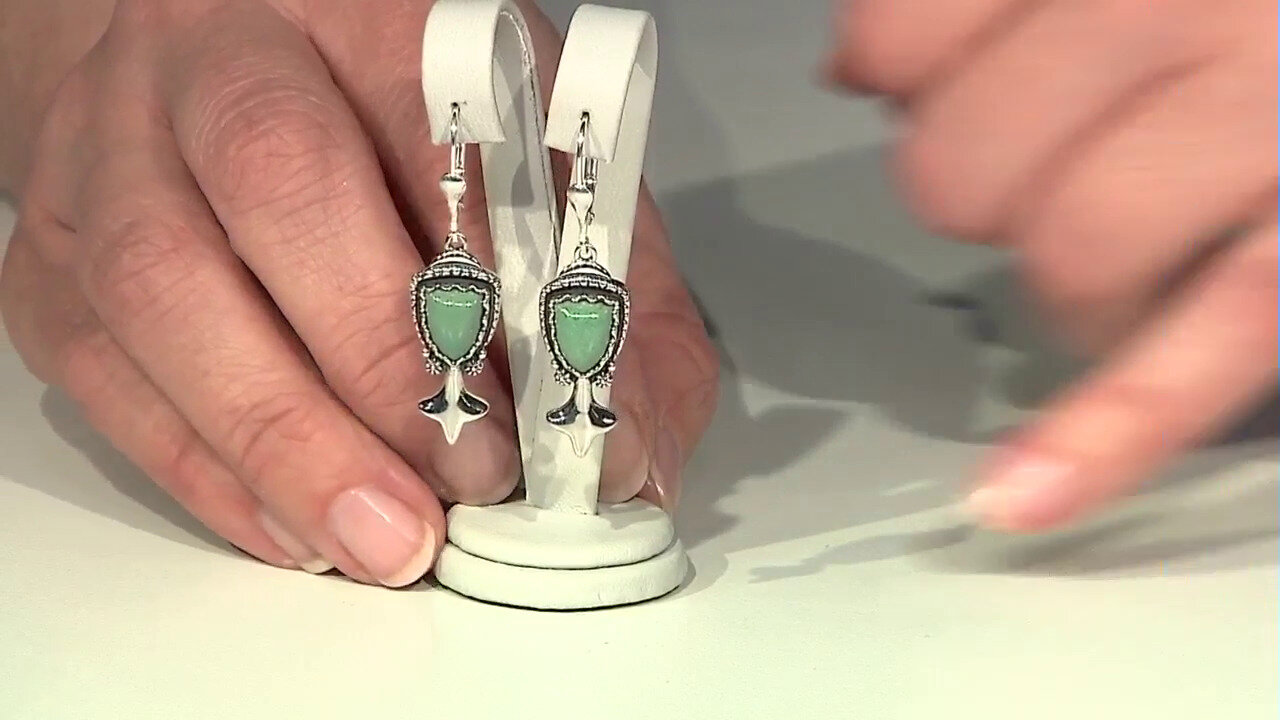 Video Green Turquoise Silver Earrings (Desert Chic)