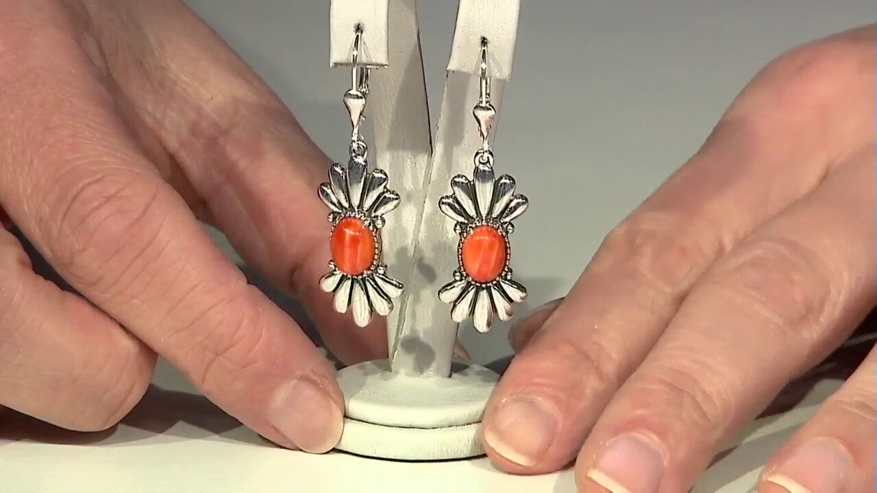 Video Orange Spiny Oyster Shell Silver Earrings (Desert Chic)