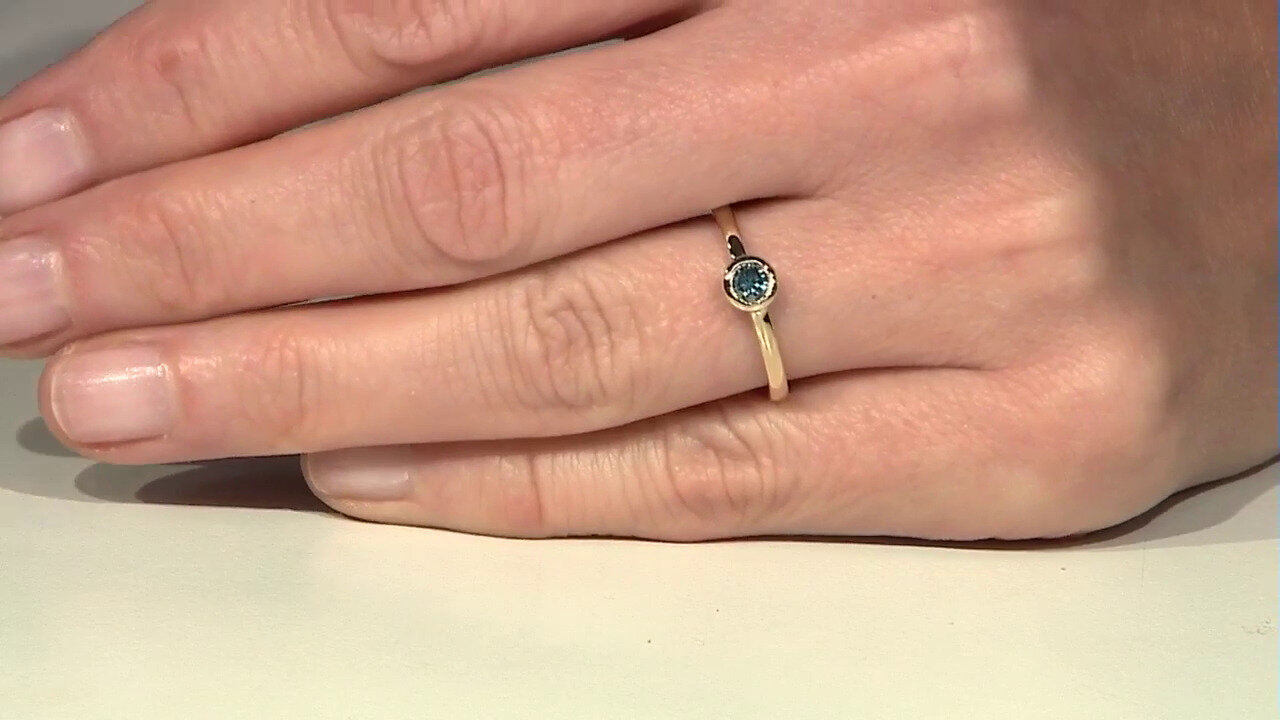 Video 9K I2 Blue Diamond Gold Ring