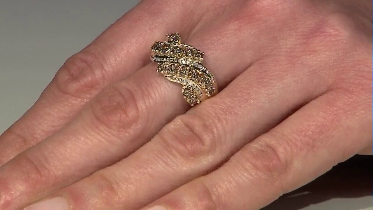 Video 9K I2 Champagne Diamond Gold Ring (de Melo)