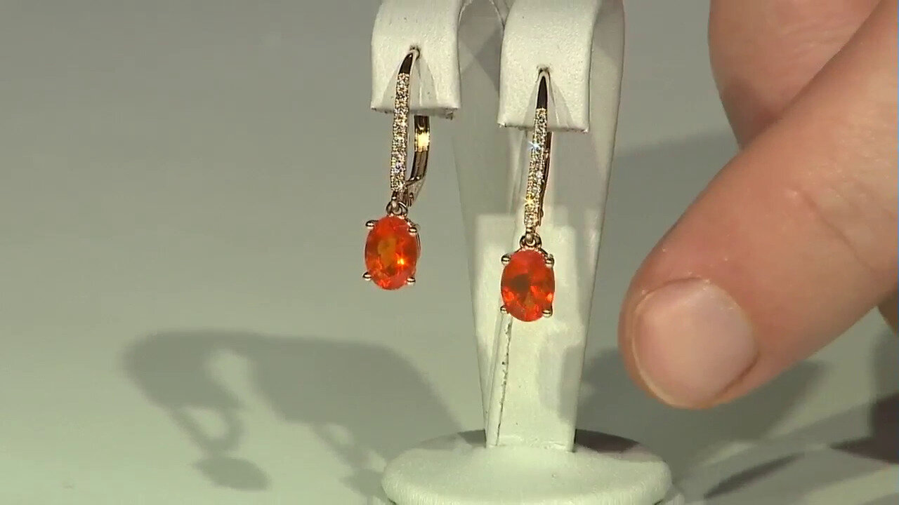 Video 14K Mexican Fire Opal Gold Earrings (CIRARI)