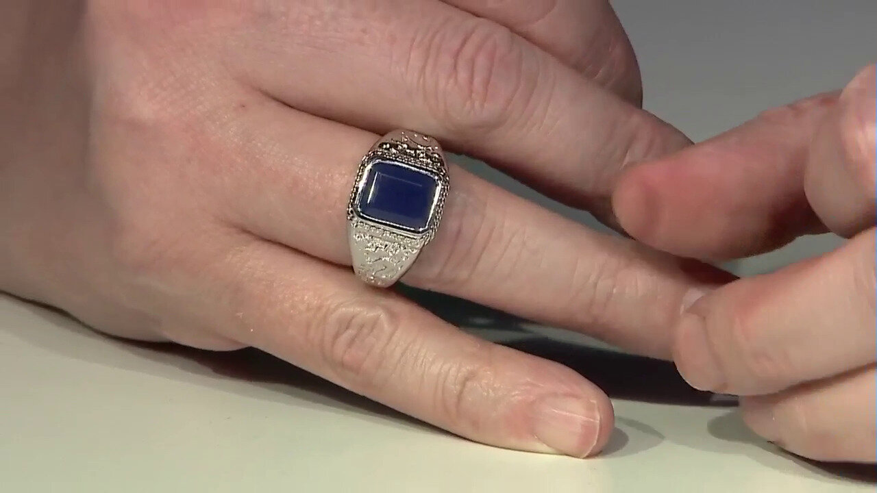 Video Zilveren ring met een Blauwe chalcedoon