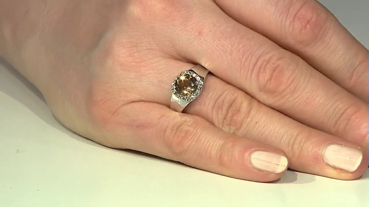 Video Champagne Quartz Silver Ring