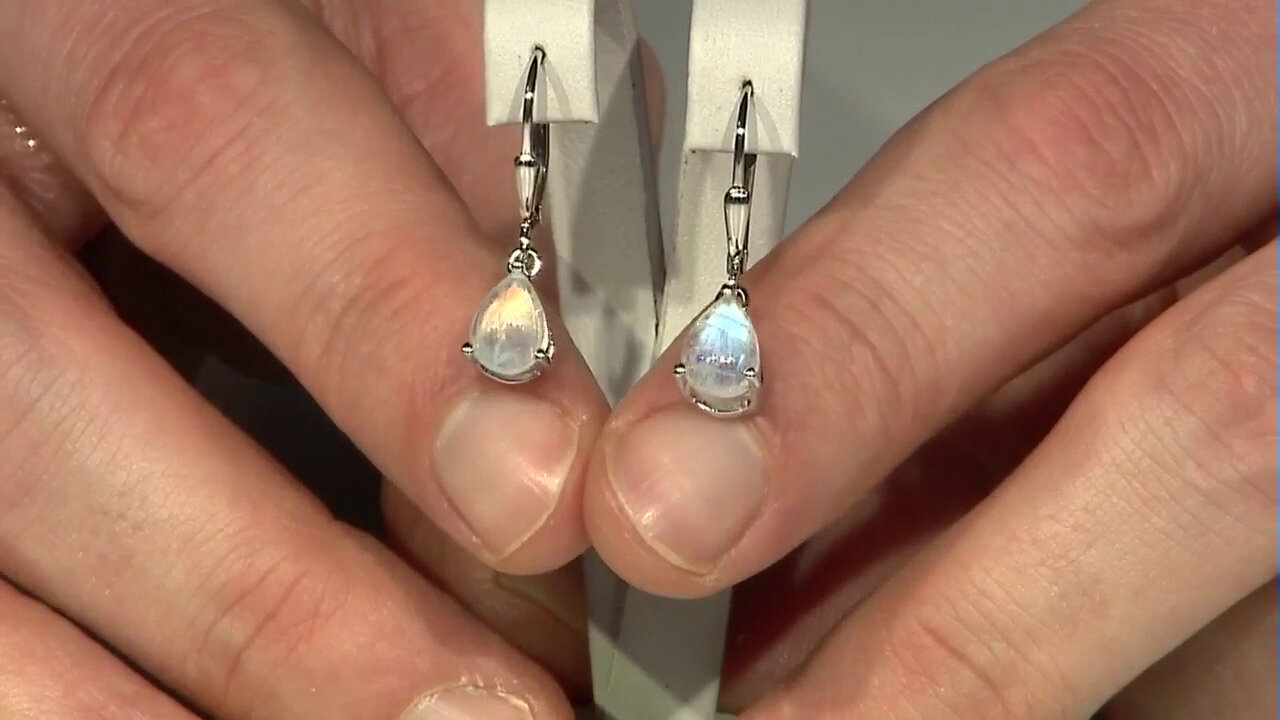 Video Boucles d'oreilles en argent et Pierre de Lune arc-en-ciel