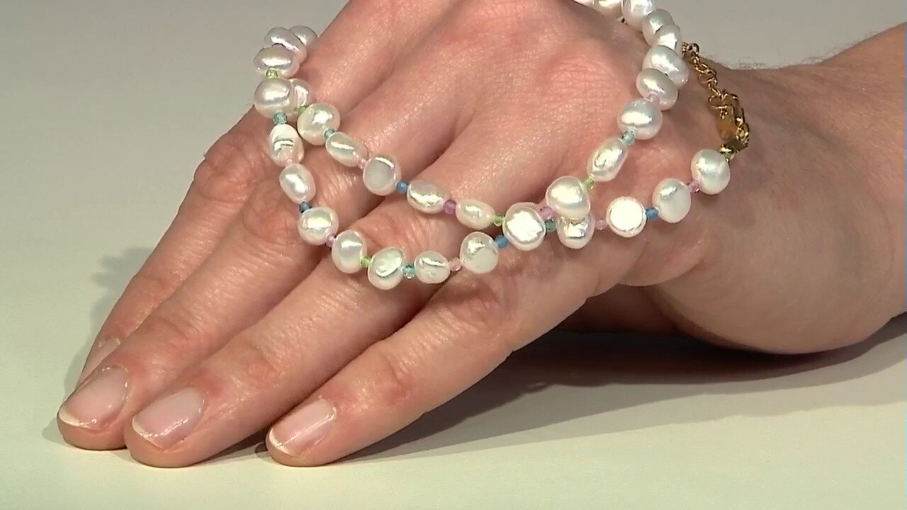 Video White Freshwater Pearl Silver Necklace