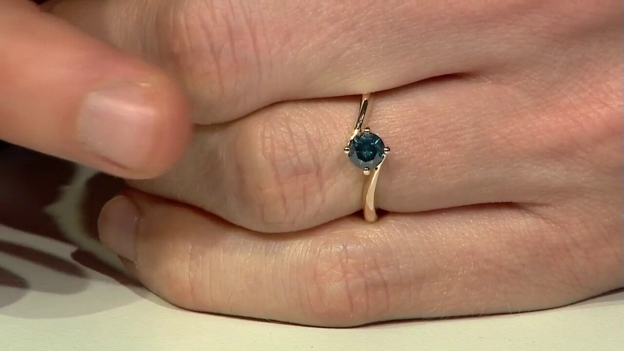 Video 9K I2 Blue Diamond Gold Ring