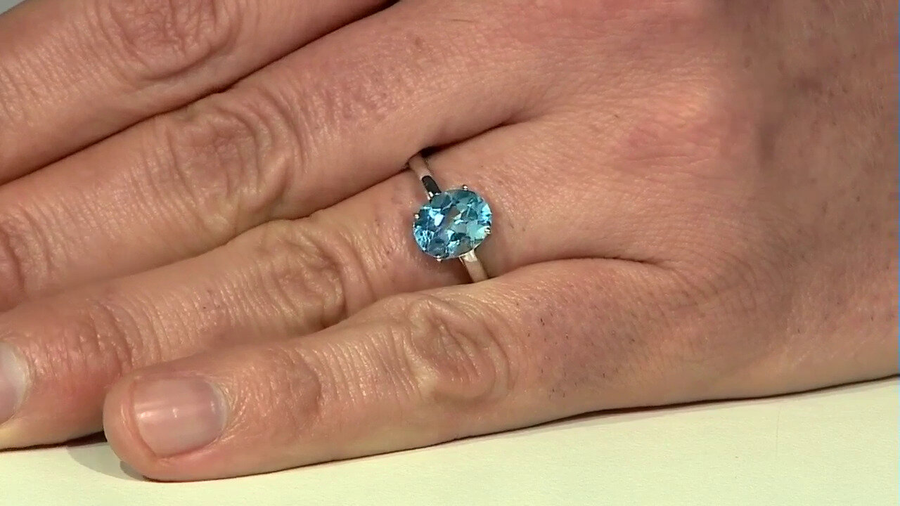 Video Swiss Blue Topaz Silver Ring