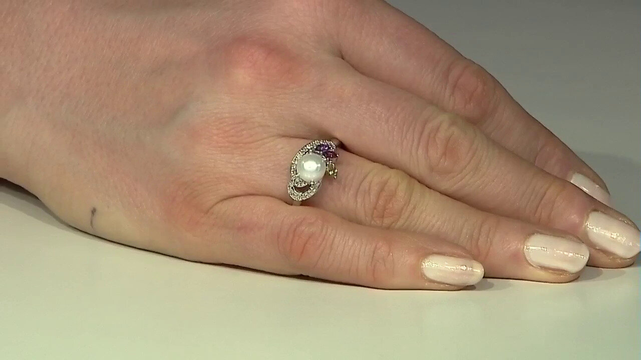 Video Bague en argent et Perle blanche de culture d'eau douce