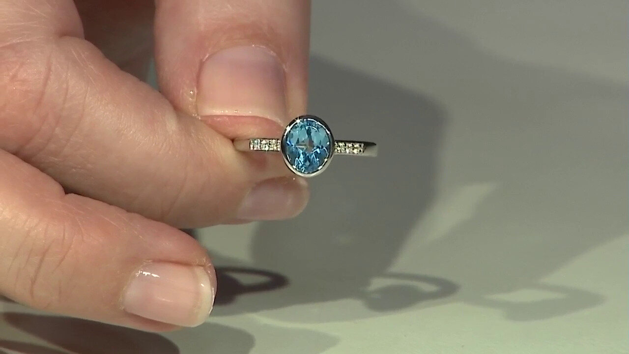 Video Swiss Blue Topaz Silver Ring