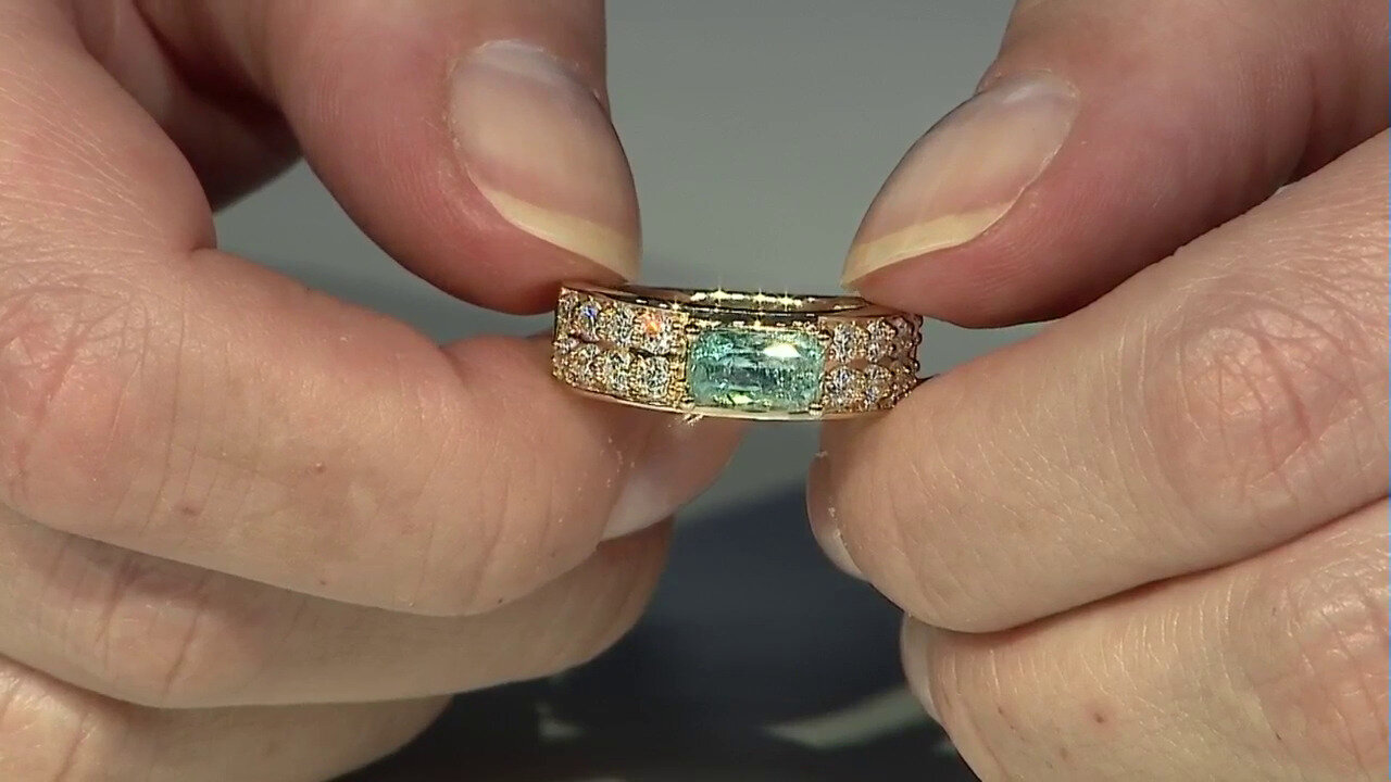 Video Anillo en oro con Turmalina azul del Caribe (de Melo)