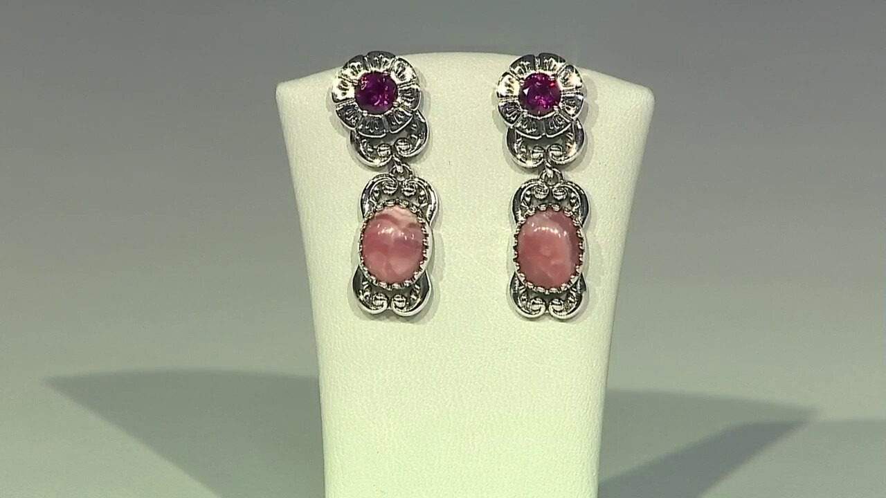 Video Rhodochrosite Silver Earrings (Desert Chic)