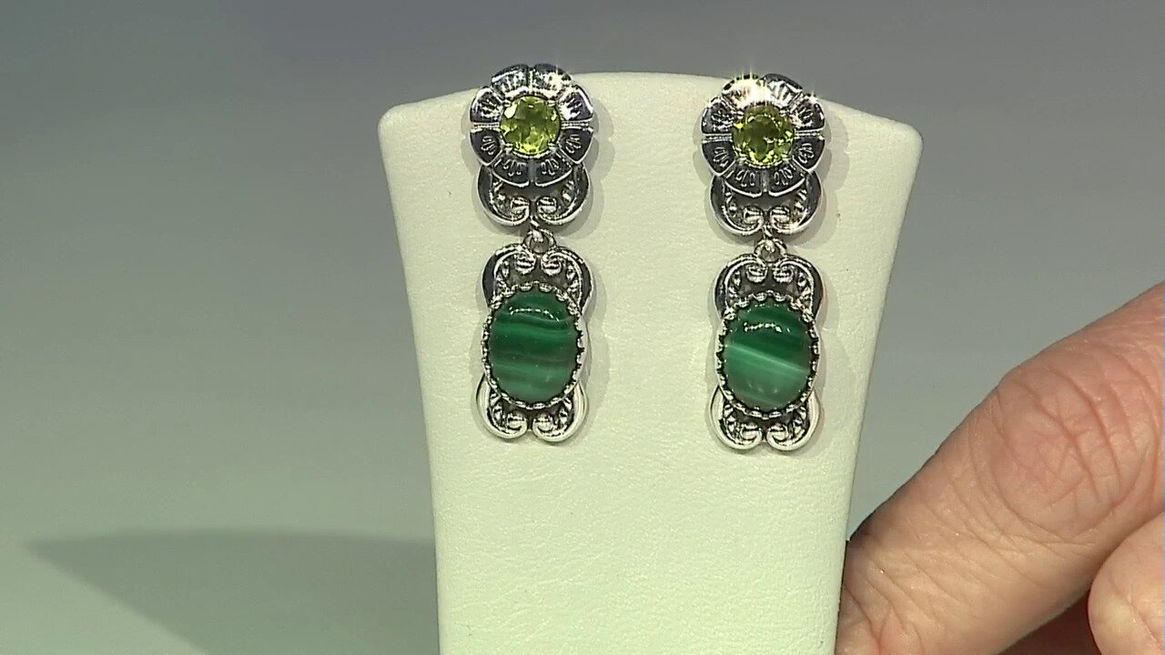 Video Malachite Silver Earrings (Desert Chic)