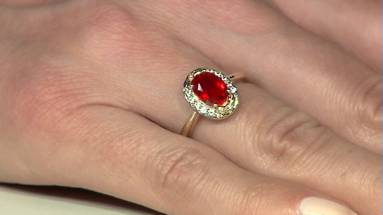 Video 9K AAA Mexican Fire Opal Gold Ring