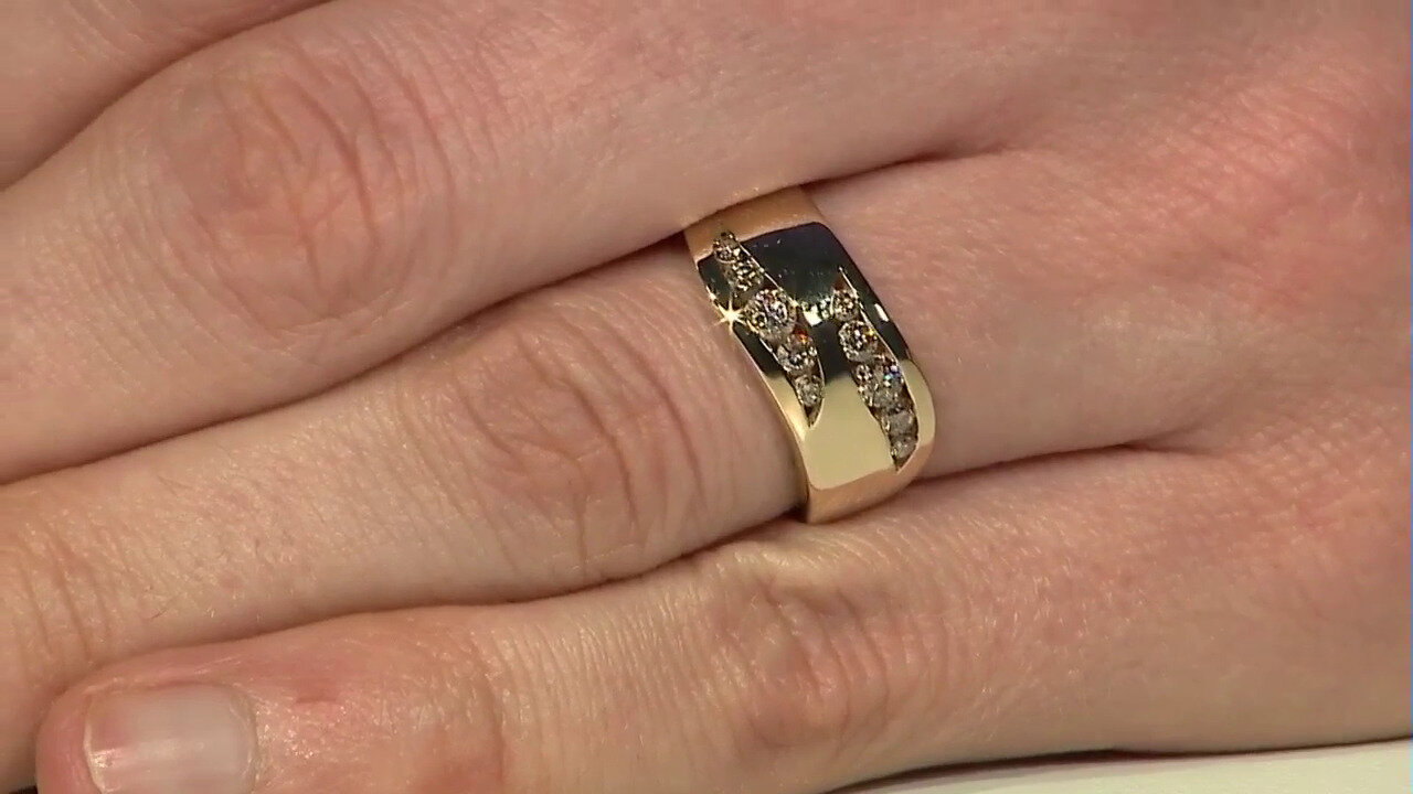 Video 9K I2 Champagne Diamond Gold Ring (de Melo)