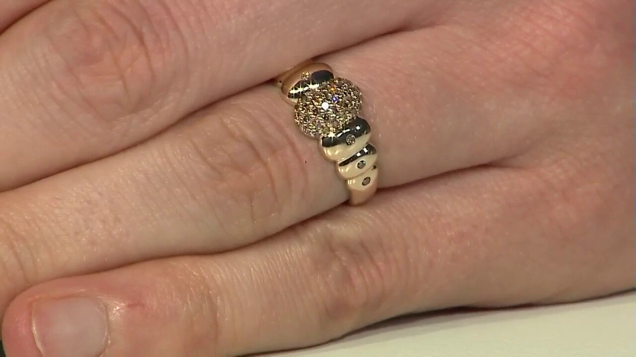 Video 9K I3 Champagne Diamond Gold Ring (de Melo)