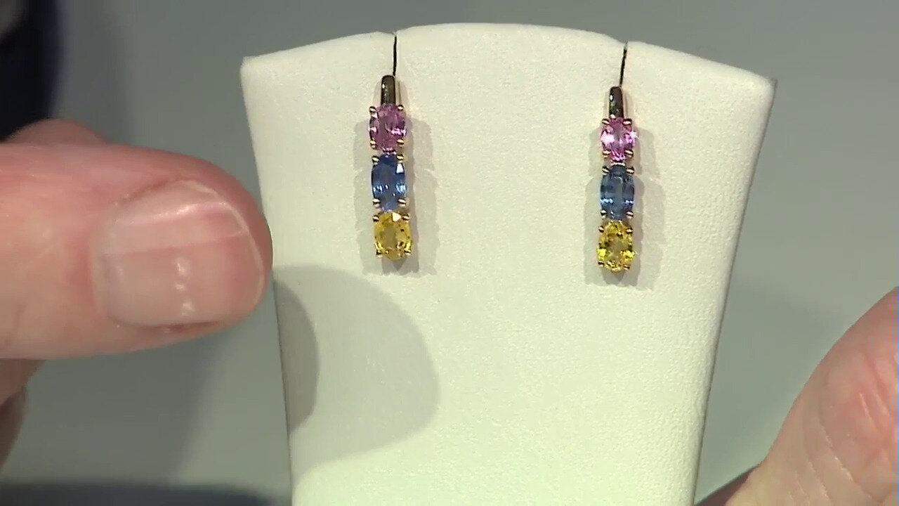 Video 10K Ceylon Blue Sapphire Gold Earrings