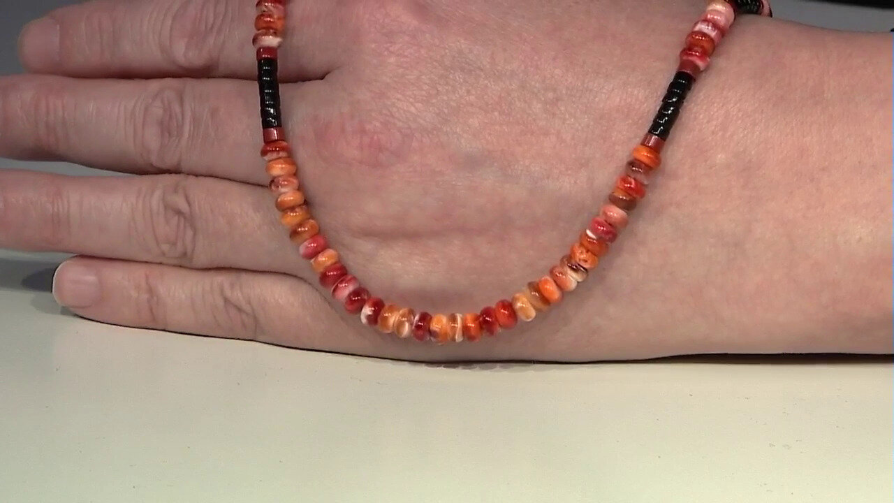 Video Orange Spiny Oyster Shell Silver Necklace