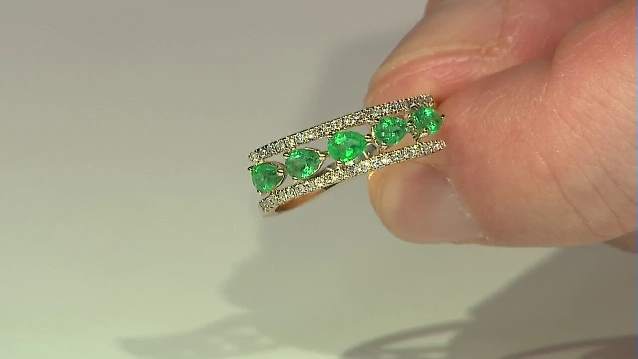 Video 10K AAA Zambian Emerald Gold Ring