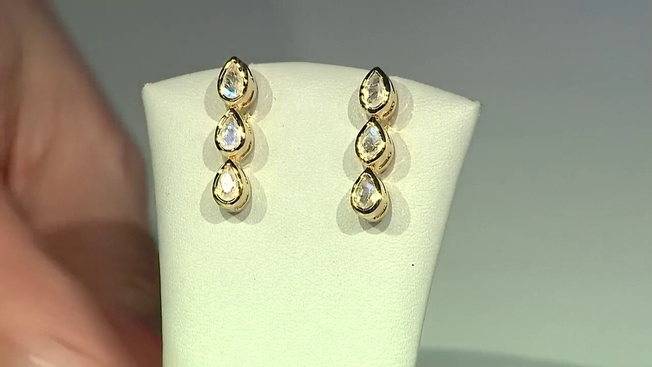 Video Rainbow Moonstone Silver Earrings