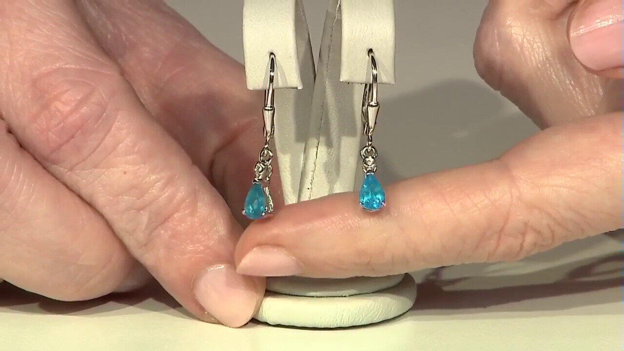 Video Neon Blue Apatite Silver Earrings