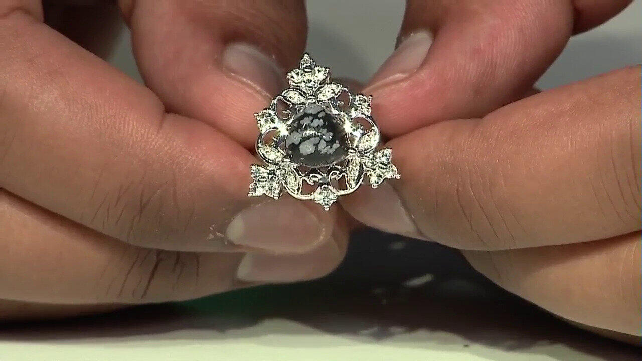 Video Anello in argento con Ossidiana Fiocco di Neve