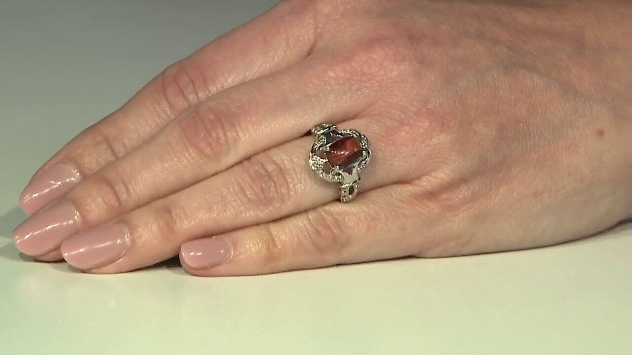 Video Rotes Tigerauge-Silberring