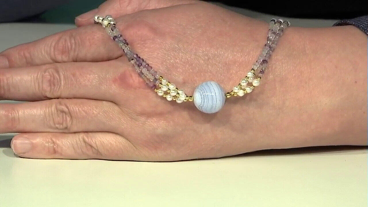 Video Blue Lace Agate Silver Necklace (Riya)