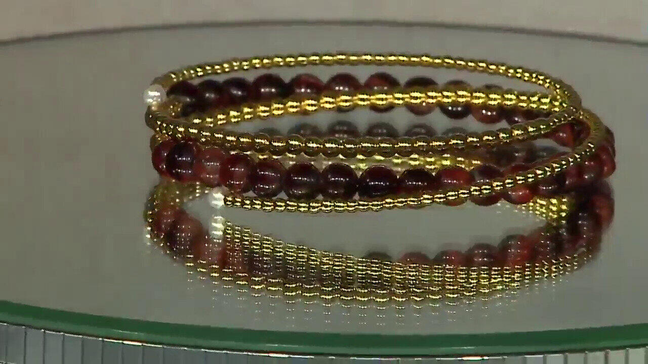 Video Brazalete en acero con Ojo de tigre rojo (Riya)