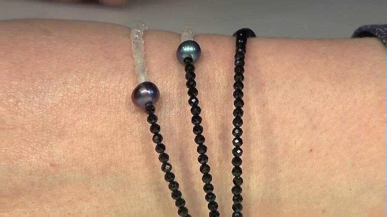 Video Stalen armband met zwarte spinelstenen (Riya)