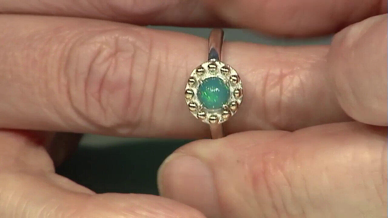 Video Zilveren ring met een Blauwe Ethiopische Opaal (Granulieren)