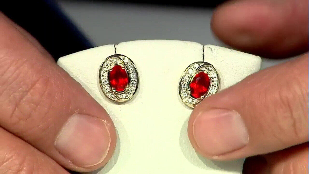 Video 9K AAA Mexican Fire Opal Gold Earrings